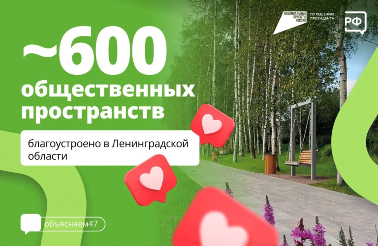 Около 600 новых общественных пространств создано в Ленинградской области в рамках нацпроекта «Инфраструктура для жизни»