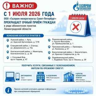 Газпром информирует: приема посетителей в Сланцах не будет